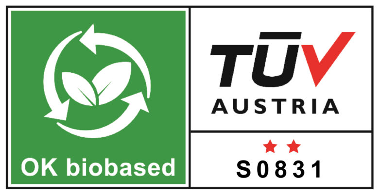 logo Chứng nhận Biobased của TUV Austria (★★) cho nguyên liệu từ BioStarch