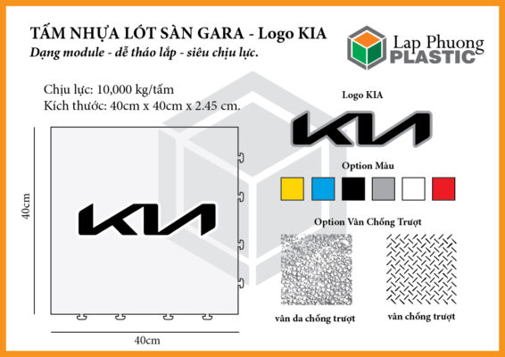 Tấm nhựa lót sàn gara chịu lực có logo KIA