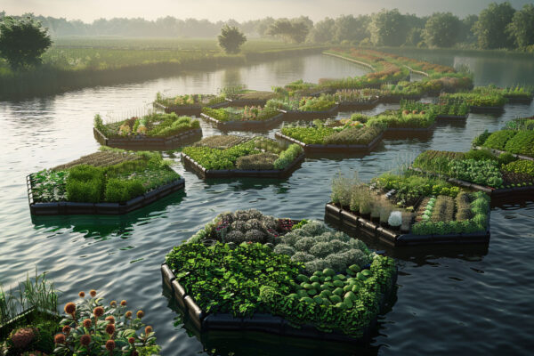 ứng dụng ý tưởng vườn nổi cho nông nghiệp - minh họa dự án Floating garden agriculture modular  - trồng rau ngắn ngày