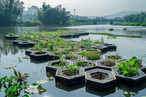 ứng dụng ý tưởng vườn nổi cho nông nghiệp - minh họa dự án Floating garden agriculture modular  - trồng cây và trang trí cảnh quang và công viên nổi