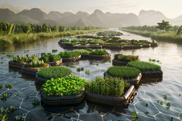 ứng dụng ý tưởng vườn nổi cho nông nghiệp - minh họa dự án Floating garden agriculture modular - trồng rau ngắn ngày