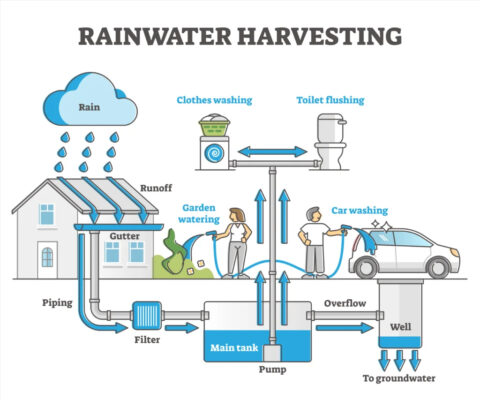 Hệ thống thu hoạch và lưu trữ nước mưa bằng các bể inox dưới lòng đất